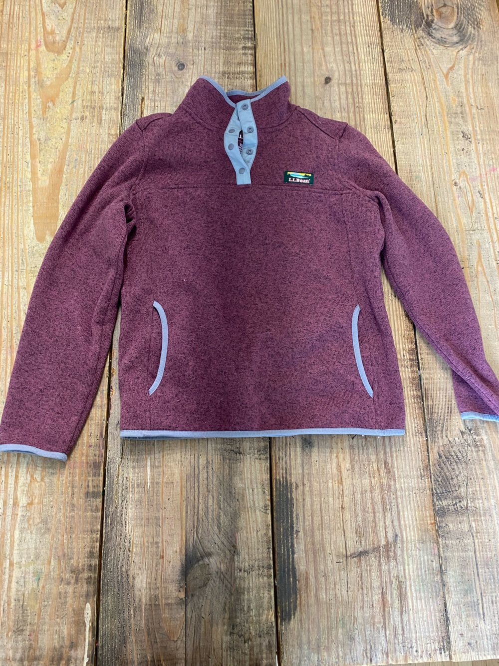 L.L.Bean Heathered Burgundy Snap Placket Pullover XS Petite